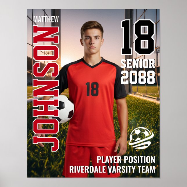 Senior Soccer Team Custom Player Photo Sports Poster (Front)