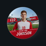 Senior Soccer Team Player Custom Color Sports Button<br><div class="desc">Personalized Sports Button featuring your athlete’s photo, name, jersey number, team colors, and more. This custom player batch is perfect for showing team spirit and celebrating your favorite player. Add your own picture and text easily, customize the colors to match team. Whether it's for football, soccer, volleyball, baseball, basketball, hockey...</div>
