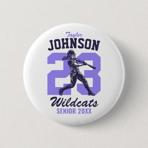 Senior Softball School Sports Girl Baseball Player Button