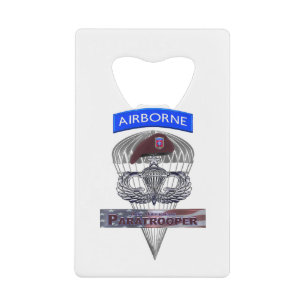 Senior Steel Jump Wings with Airborne Tab & Beret Credit Card Bottle Opener
