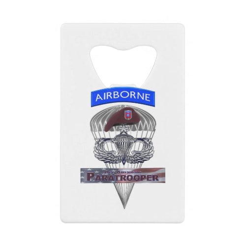 Senior Steel Jump Wings with Airborne Tab  Beret Credit Card Bottle Opener