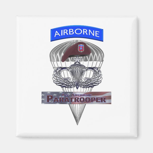 Senior Steel Jump Wings with Airborne Tab & Beret Magnet (Front)