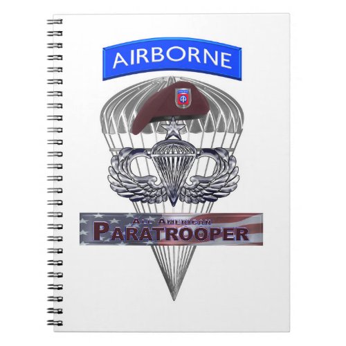 Senior Steel Jump Wings with Airborne Tab  Beret Notebook