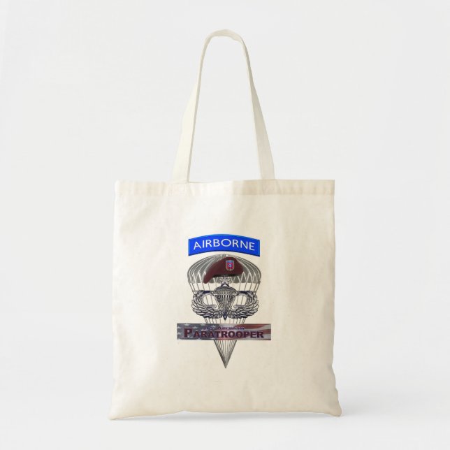 Senior Steel Jump Wings with Airborne Tab & Beret Tote Bag (Front)