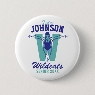 Senior Swim Team High School Sports Female Swimmer Button