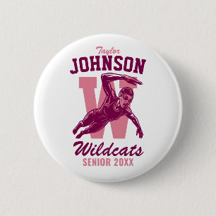 Senior Swim Team High School Sports Girl Swimming Button