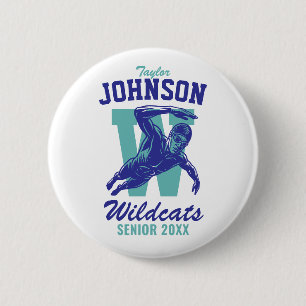Senior Swim Team High School Sports Swimming Button
