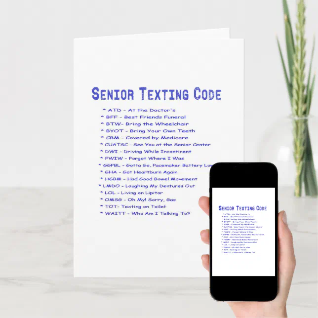 Senior Texting Code Card | Zazzle