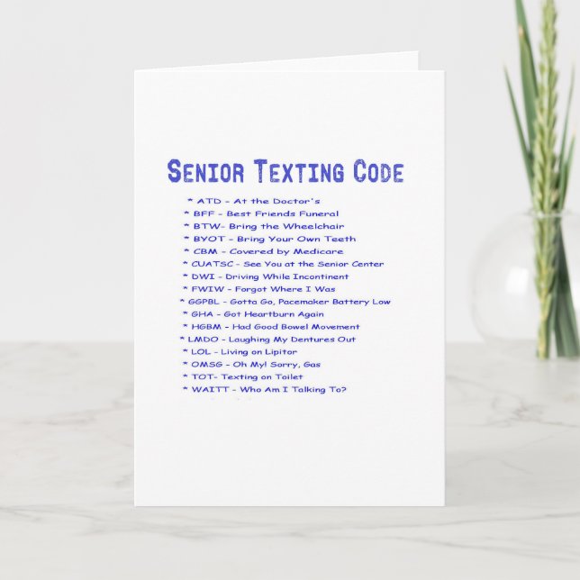 Senior Texting Code Card (Front)