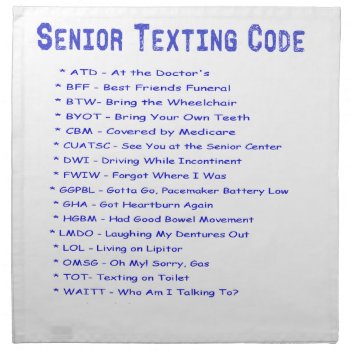 Senior Texting Code Napkin by Bahahahas at Zazzle