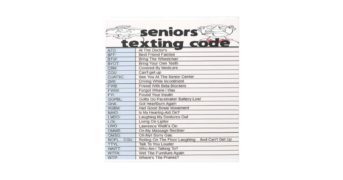 Senior Texting Code Notepad | Zazzle