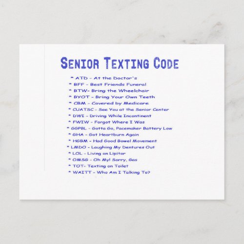 Senior Texting Code Postcard