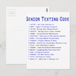 Senior Texting Code Postcard | Zazzle