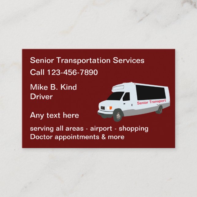 Senior Transportation Taxi Large Text Business Card (Front)
