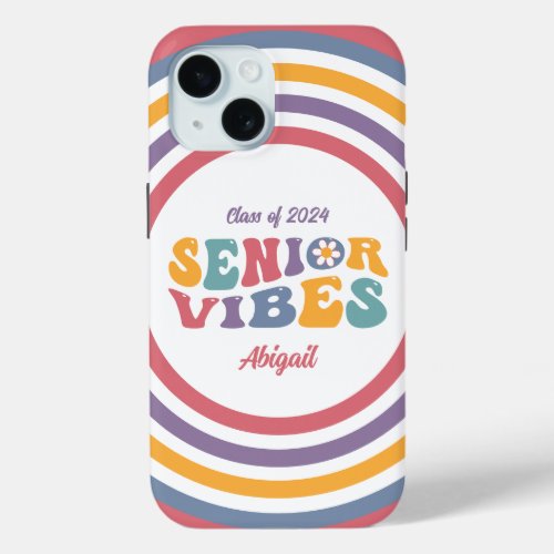 Senior Vibes Groovy Class of 2024 Grad iPhone 15 Case