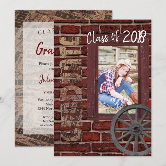 Senior Vintage Photo Graduation Invitation (Front/Back)