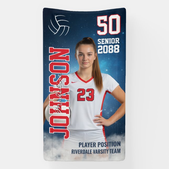 Senior Volleyball Girls Player Custom Sports Photo Banner (Vertical)