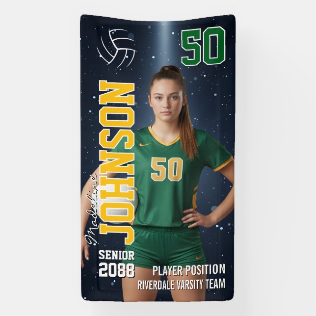 Senior Volleyball Player Custom Sports Photo Banner (Vertical)