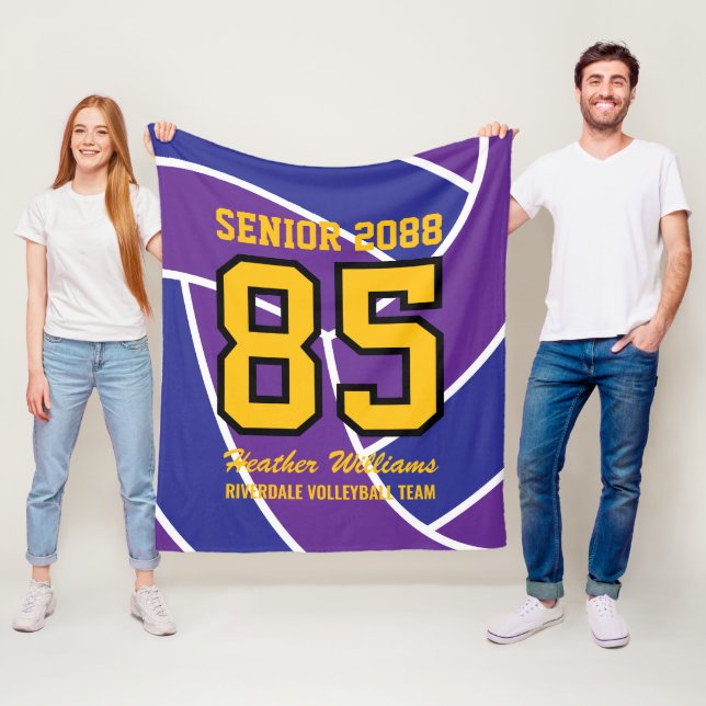Senior Volleyball Team Custom Jersey Number Fleece Blanket (In Situ)