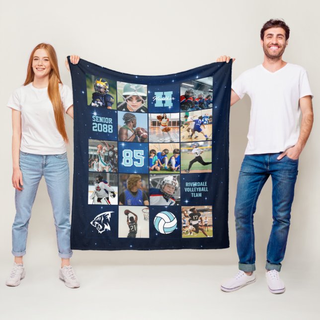 Senior Volleyball Team Custom Photo Galaxy Star Fleece Blanket (In Situ)