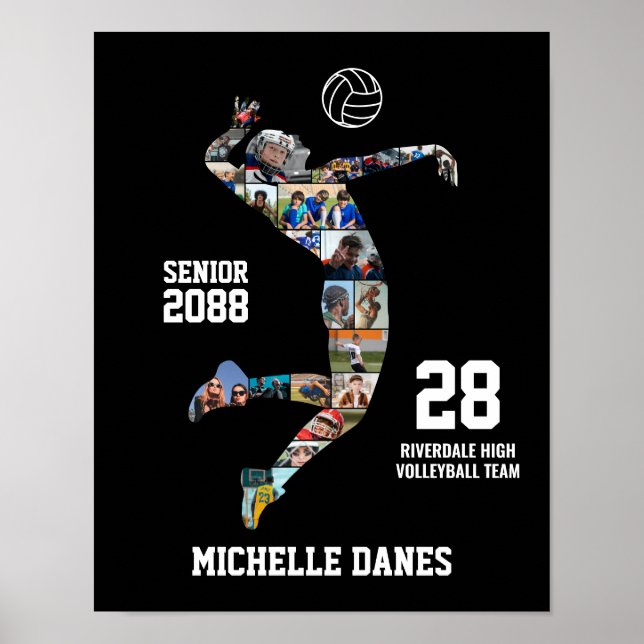 Senior Volleyball Team Custom Sports Photo Collage Poster (Front)