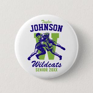 Senior Wrestling Team High School Sports Wrestler Button