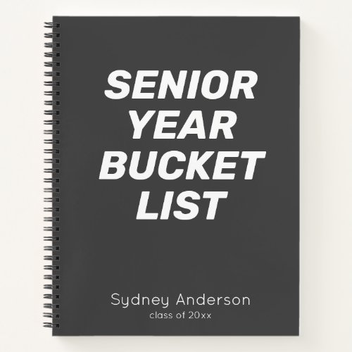 Senior Year Bucket List Black Personalized Name Notebook