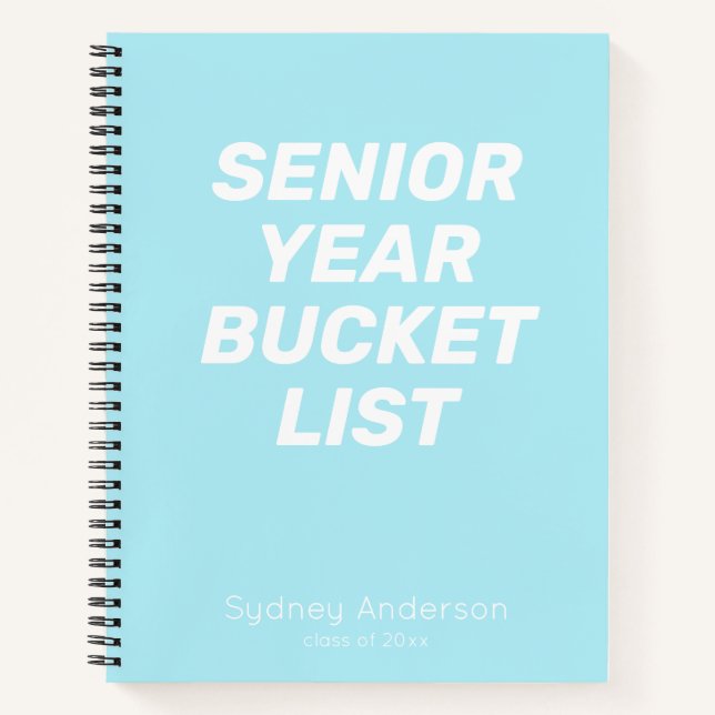 Senior Year Bucket List Blue Personalized Name Notebook (Front)