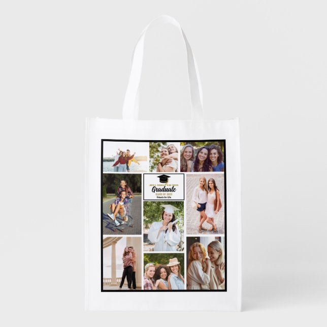 Senior Year Friends Photo Collage Graduation Party Grocery Bag (Front)