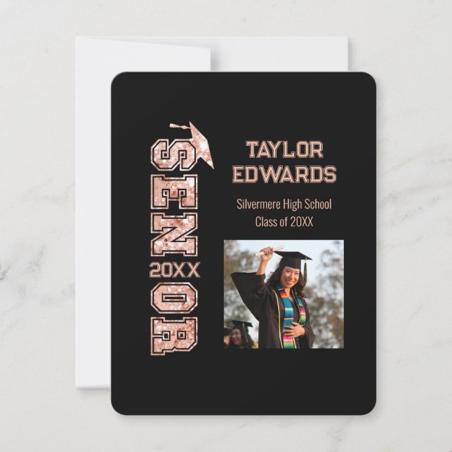 Senior Year Glitter Graduation Photo Announcement (Front)