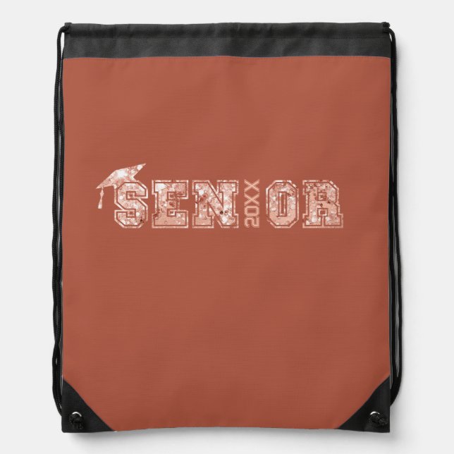 Senior Year Grad Graduate Glitter Sequins Year Drawstring Bag (Front)
