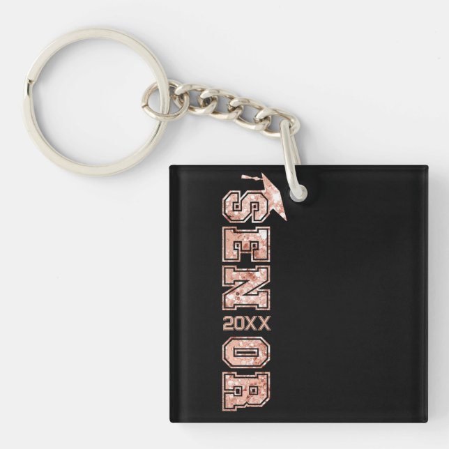 Senior Year Grad Graduate Glitter Sequins Year Keychain (Front)