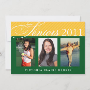 Seniors celebrate gold green 3 photos graduation invitation