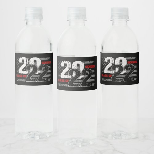 Seniors Class of 2022 Distressed American Flag Water Bottle Label