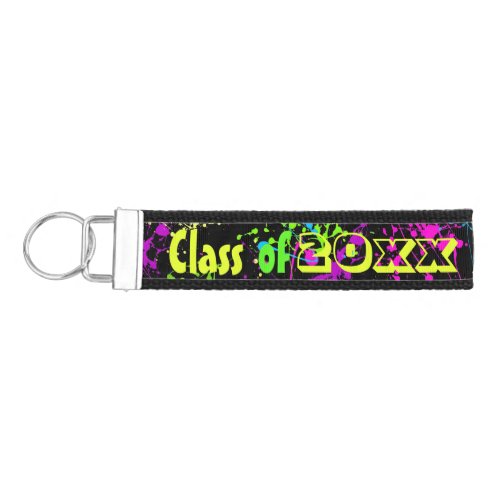 Seniors Neon Paint Splash Graduation Any Year Wrist Keychain