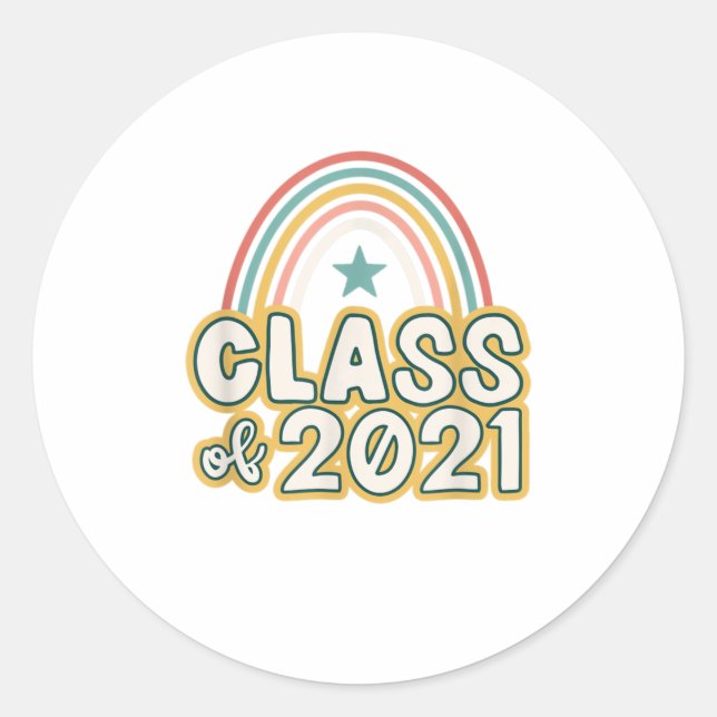 Seniors  Retro Boho Rainbow  Class of 2021 Classic Round Sticker (Front)