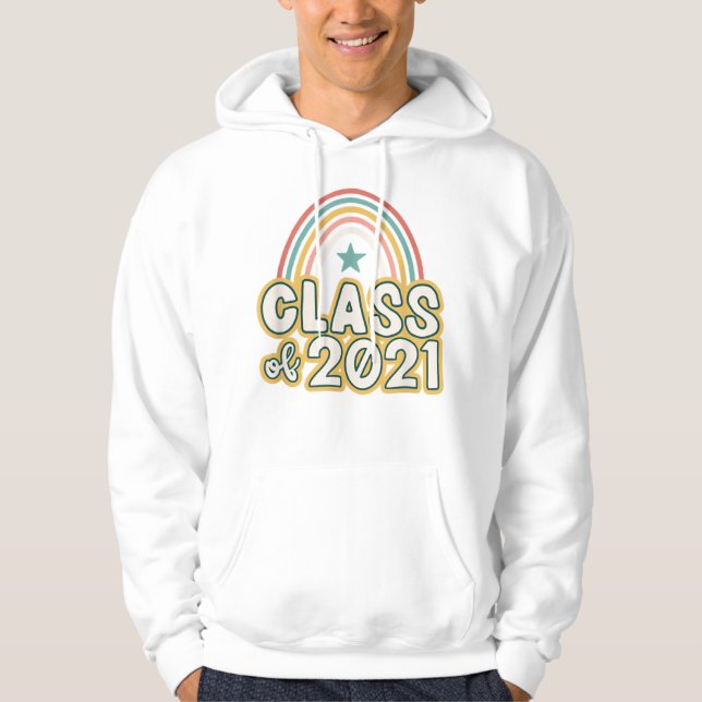 Seniors  Retro Boho Rainbow  Class of 2021 Hoodie (Front)