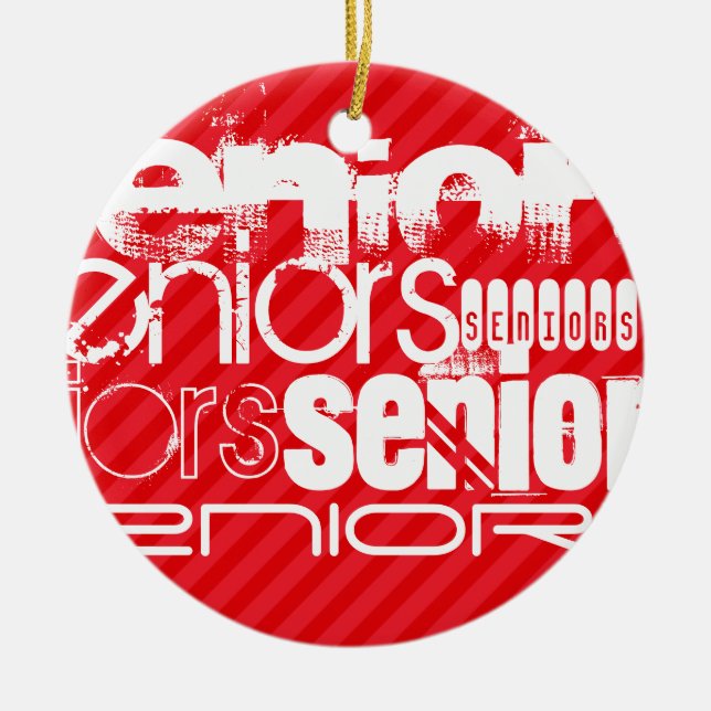 Seniors; Scarlet Red Stripes Ceramic Ornament (Front)