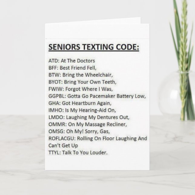 Seniors Texting Code Card (Front)