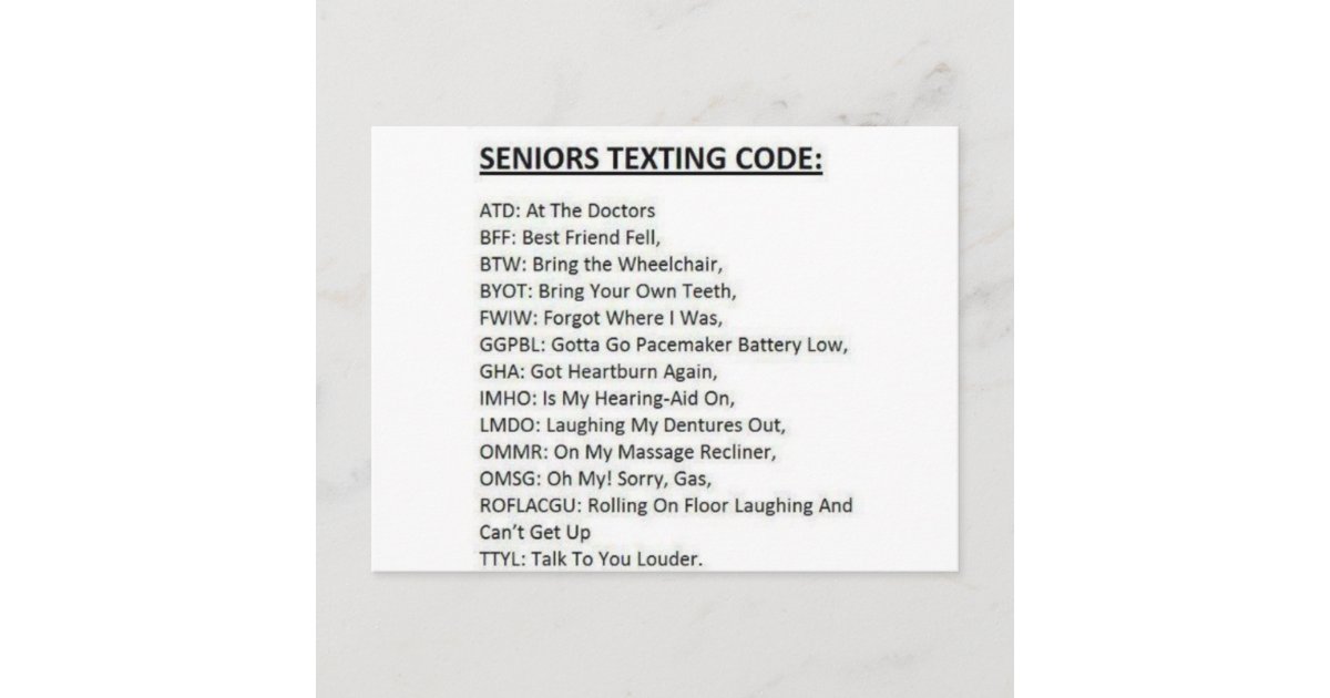 Seniors Texting Code Postcard | Zazzle