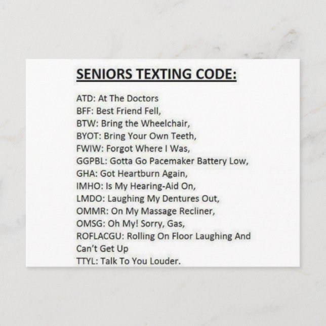 Seniors Texting Code Postcard (Front)