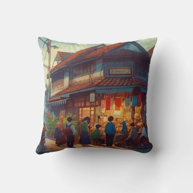Senja di Warung Kopi  Throw Pillow (Back)