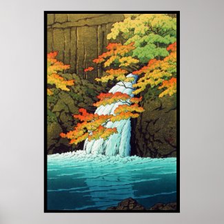 Senju Waterfall, Akame Hasui Kawase shin hanga art Poster