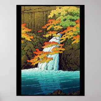 Senju Waterfall, Akame Hasui Kawase shin hanga art Poster