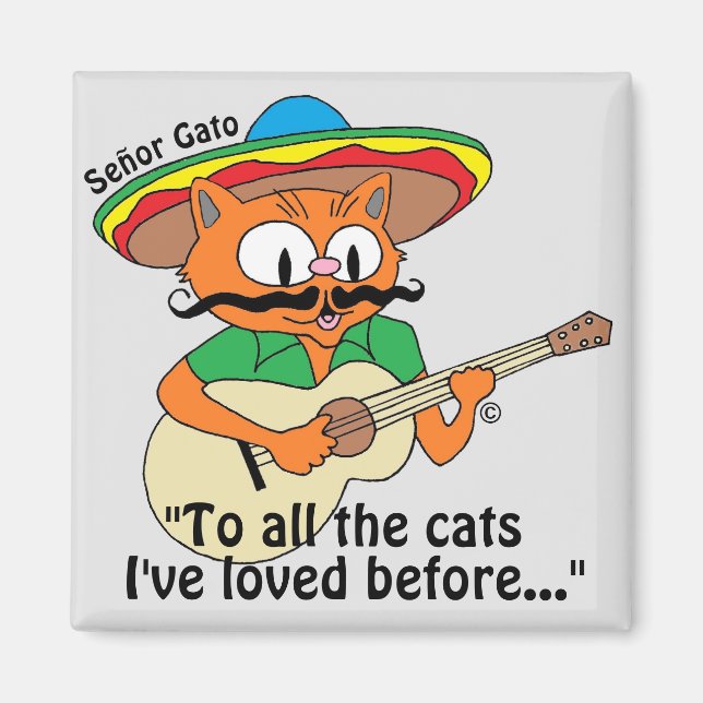 Señor Gato Cartoon Cat Playing Guitar Singing Magnet (Front)
