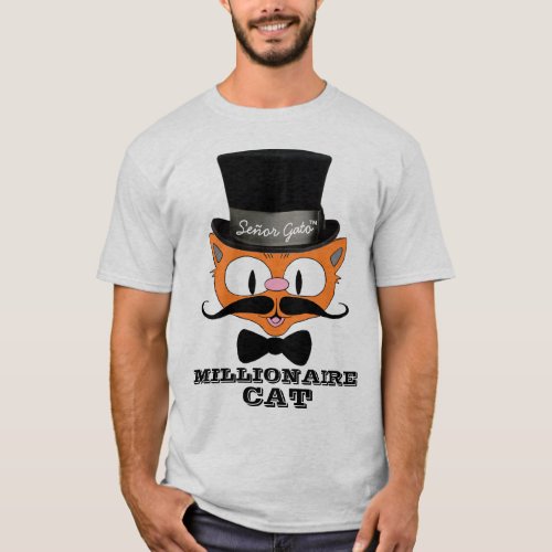 Seor Gato Cartoon Millionaire Mustache Cat Bowtie T_Shirt