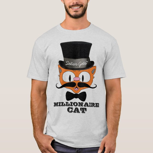 Señor Gato Cartoon Millionaire Mustache Cat Bowtie T-Shirt (Front)