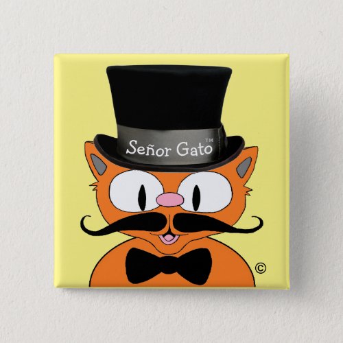 Seor Gato Cartoon Mustache Cat Button