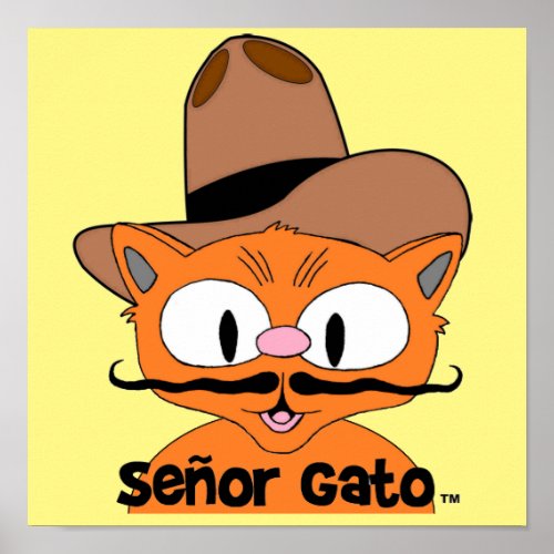 Senor Gato Cartoon Mustache Cat Cowboy Poster