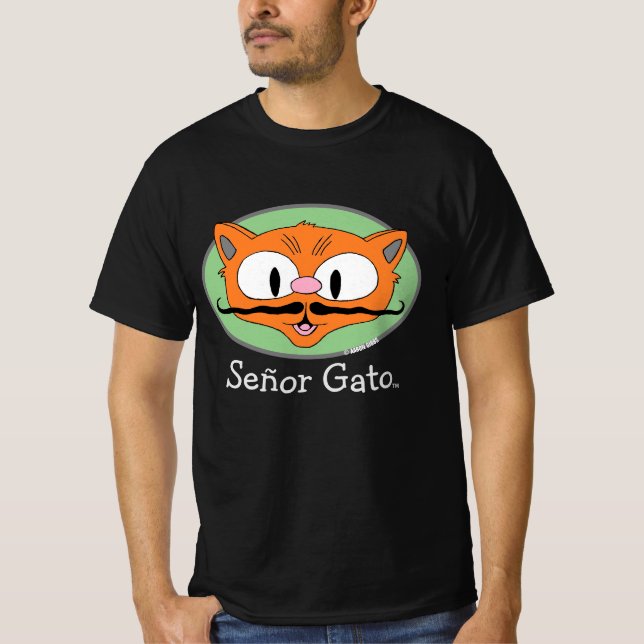 Señor Gato™ Cartoon Mustache Cat Face T-Shirt (Front)